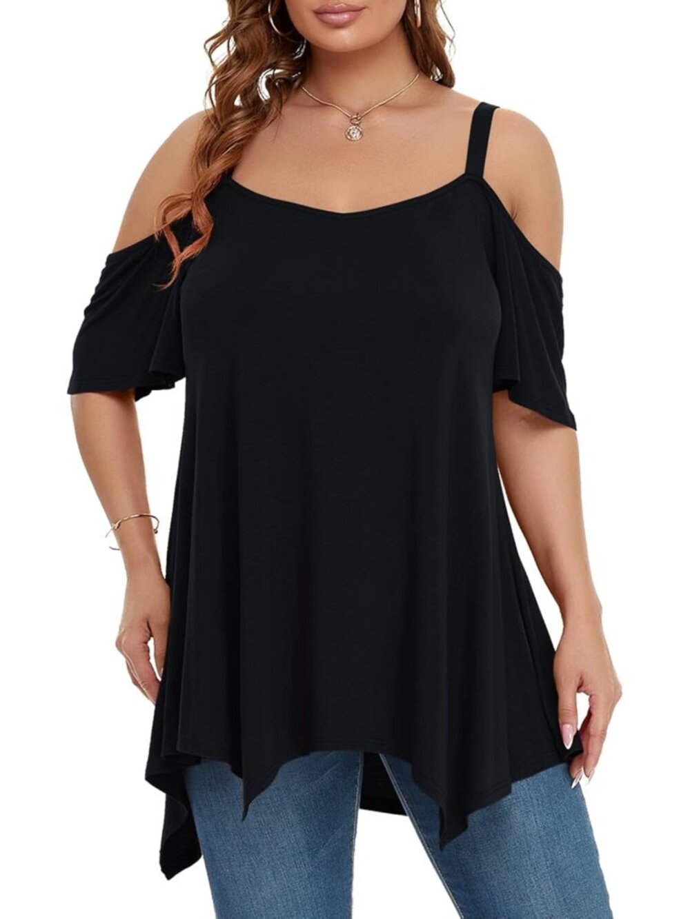 LARACE Cold Shoulder Tops for Women Asymmetrical Plus Size Tunic Shirts